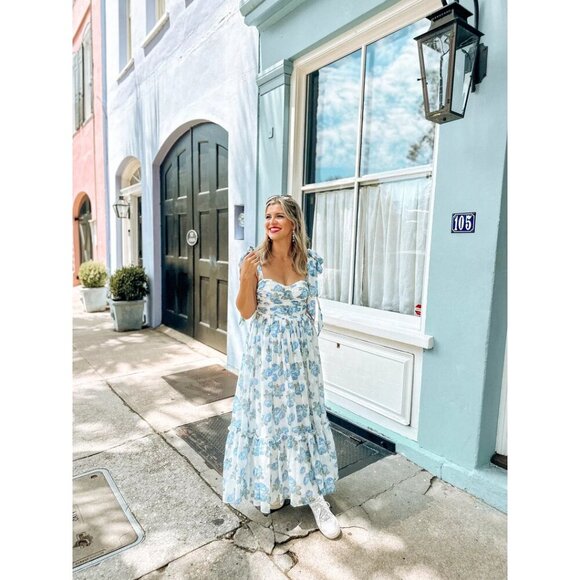 PETAL & PUP Floret Bow Strap Midi Sundress in Blue Size Large - Picture 3 of 10